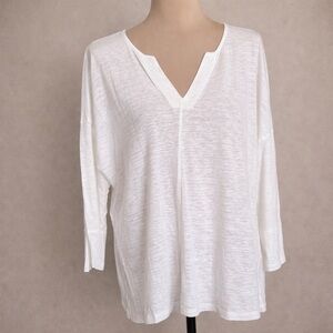 Chalet et Cici Linen Top XL White V-Neck Dolman Sleeve Relaxed Fit USA
